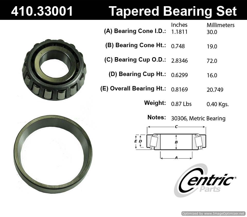 Centric 410.33001 Premium Taper Bearing Set 805890543190