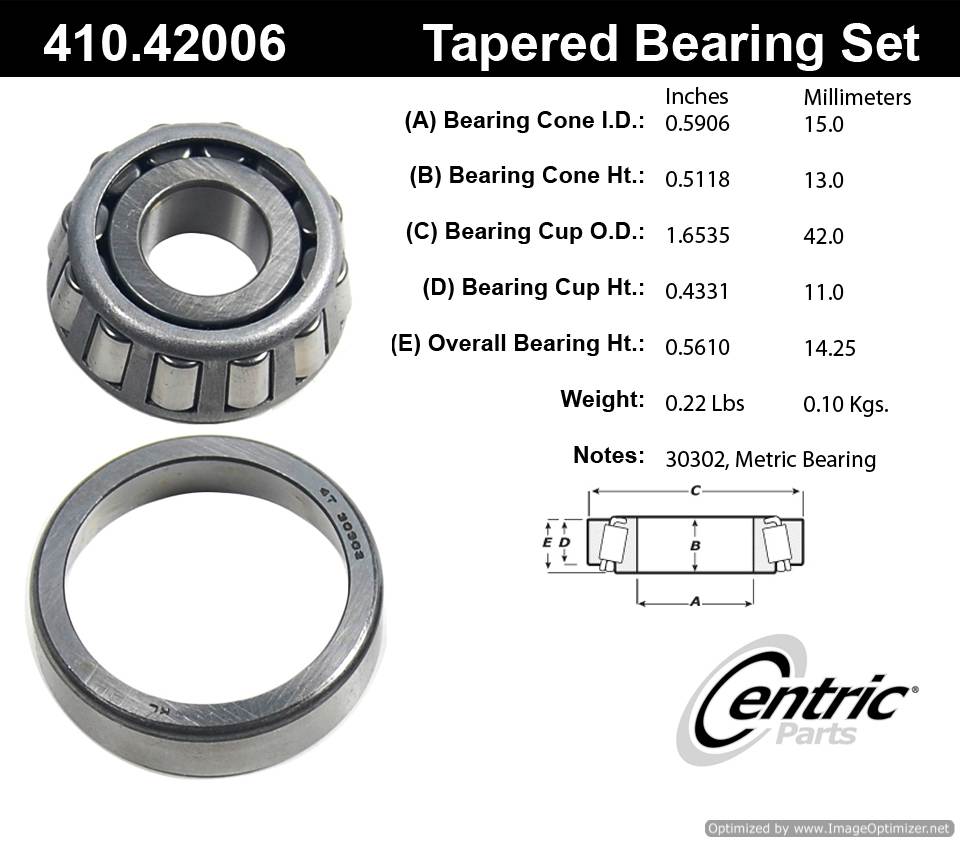 Centric 410.42006 Premium Taper Bearing Set 805890543350