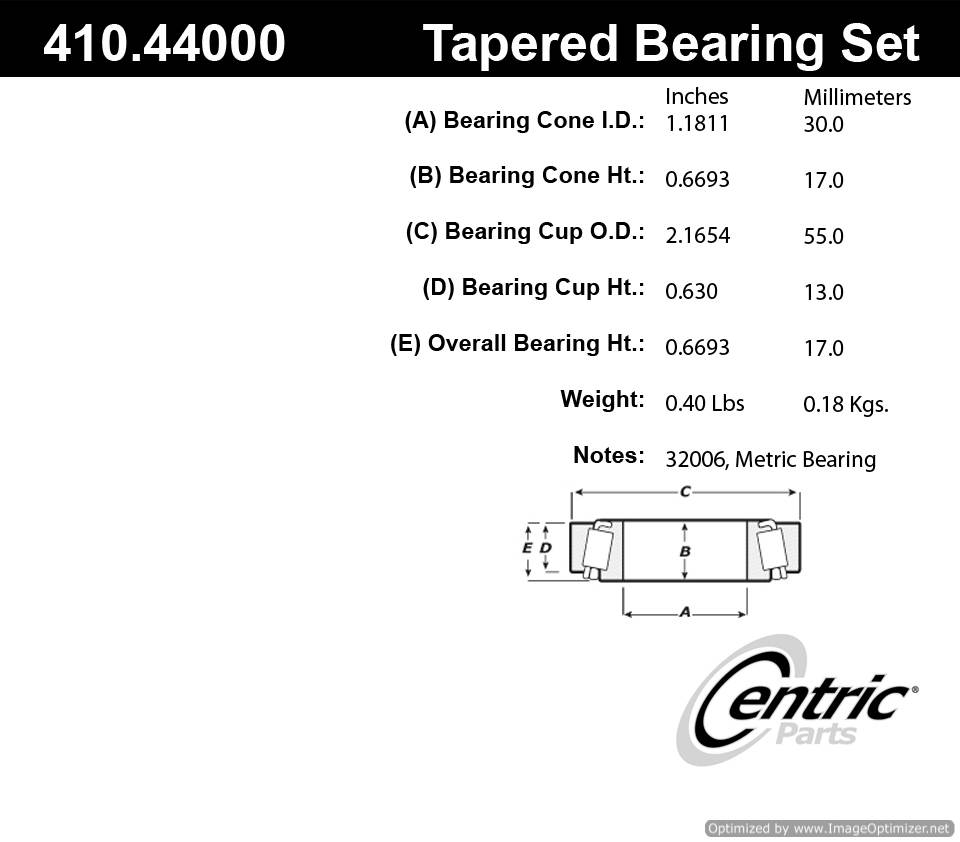 Centric 410.44000E Standard Bearing Set 805890599197