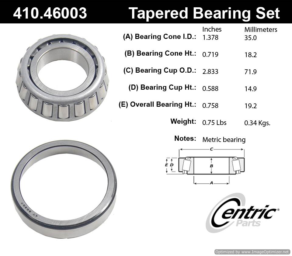 Centric 410.46003 Premium Taper Bearing Set 805890543558