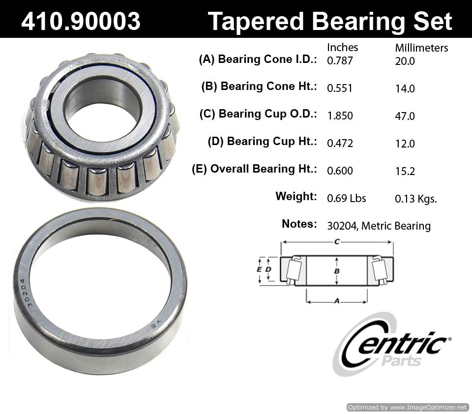 Centric 410.90003 Premium Taper Bearing Set 805890543886