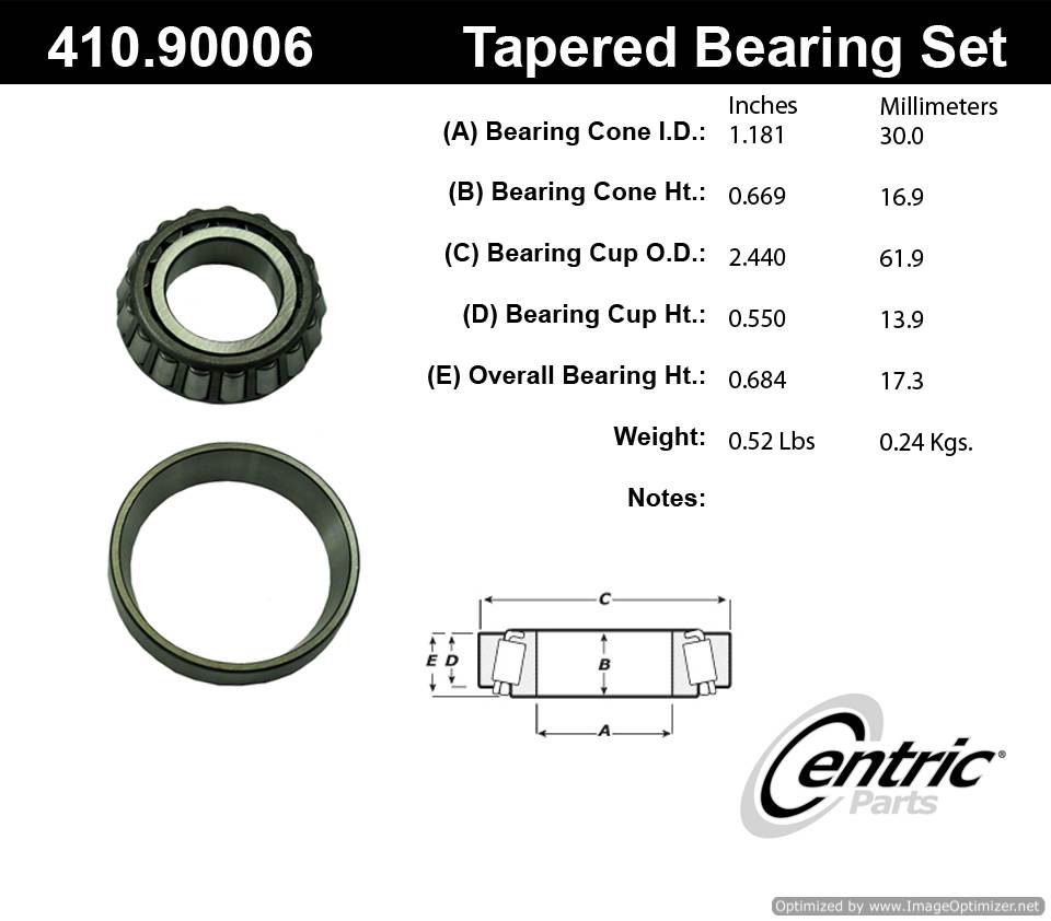 Centric 410.90006 Premium Taper Bearing Set 805890543916