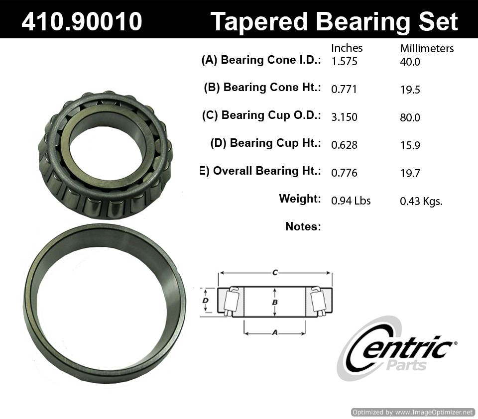 Centric 410.90010E Standard Bearing Set 805890599487