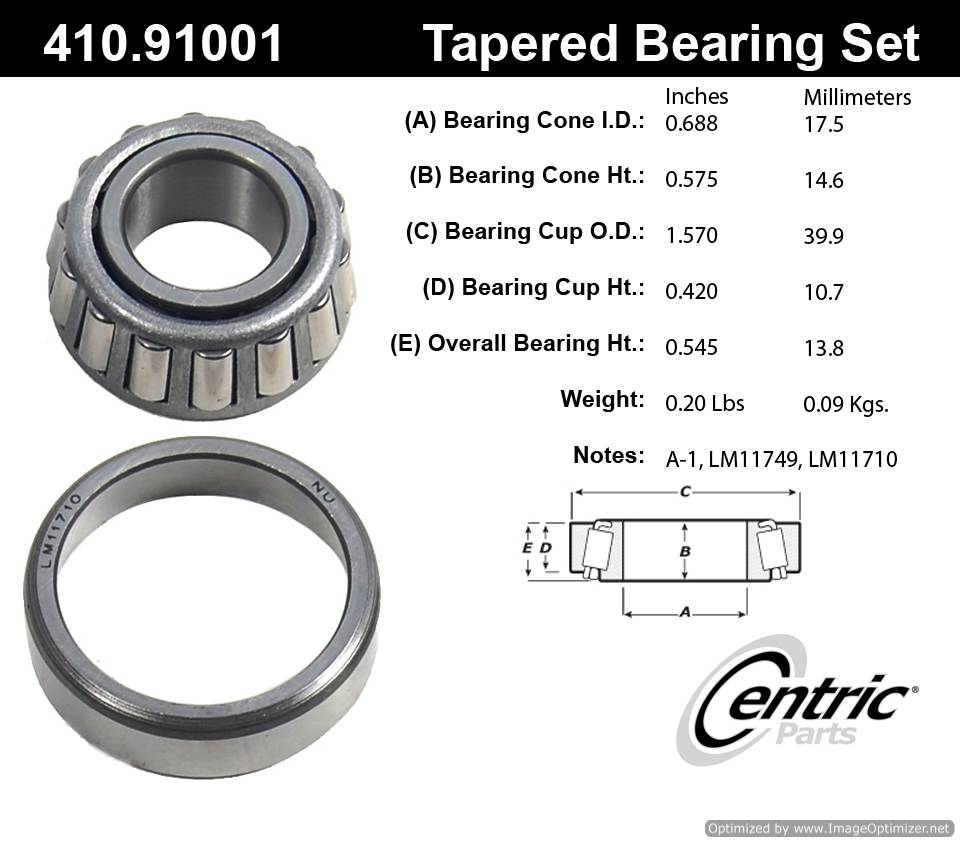 Centric 410.91001 Premium Taper Bearing Set 805890544036