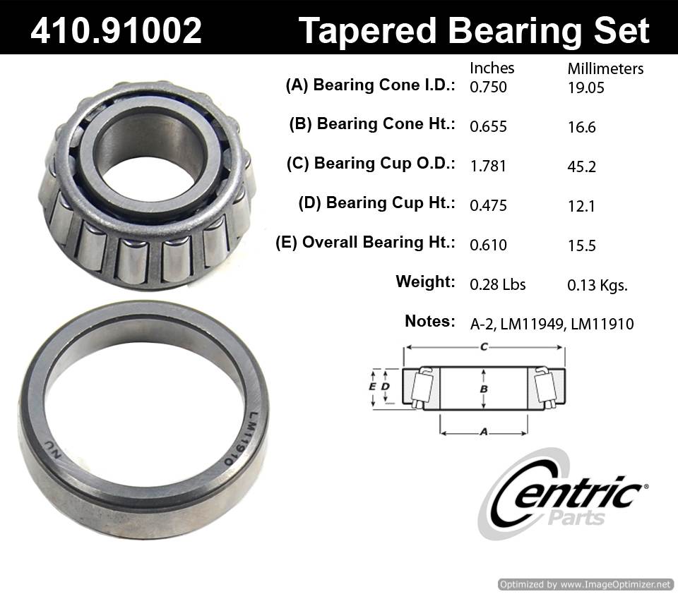 Centric 410.91002 Premium Taper Bearing Set 805890544043