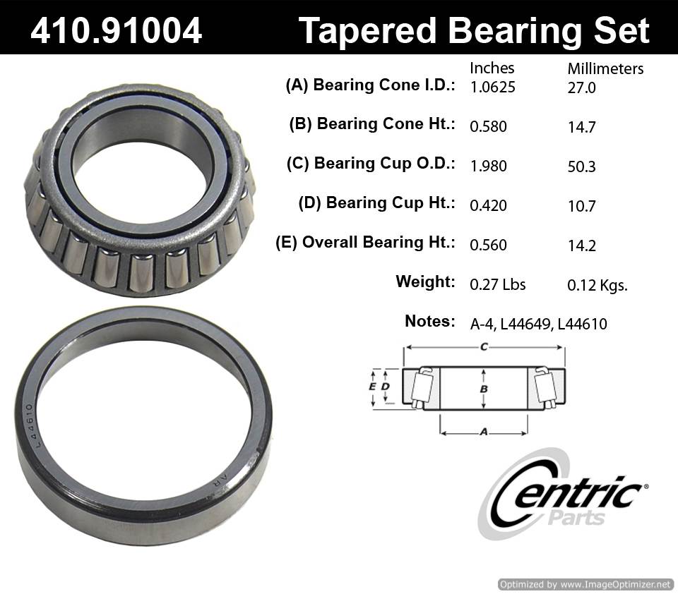 Centric 410.91004 Premium Taper Bearing Set 805890544067