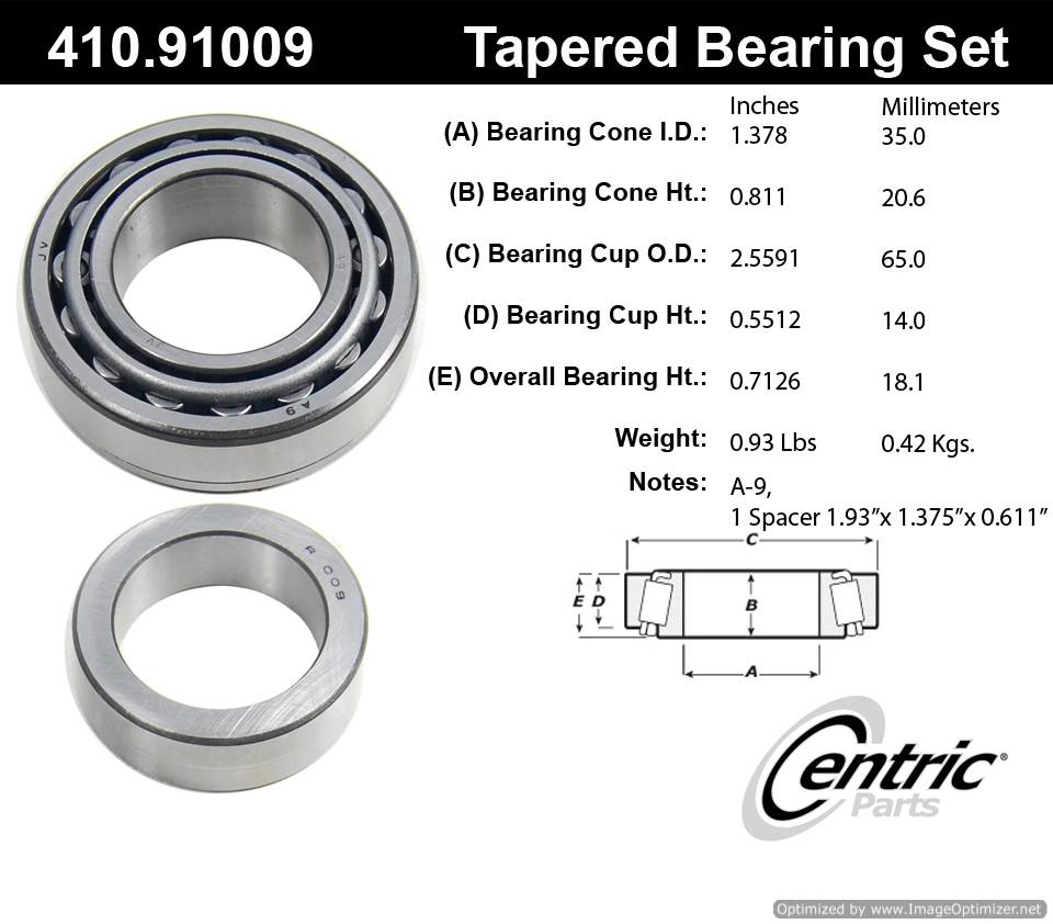 Centric 410.91009 Premium Taper Bearing Set 805890544128