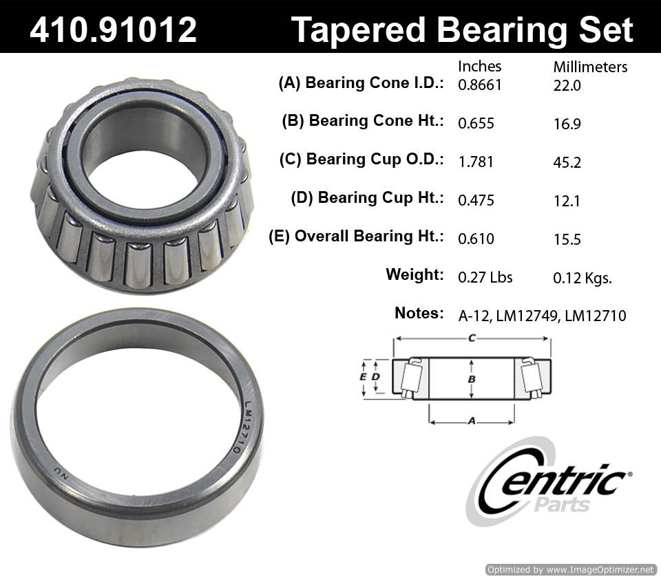 Centric 410.91012 Premium Taper Bearing Set 805890544142
