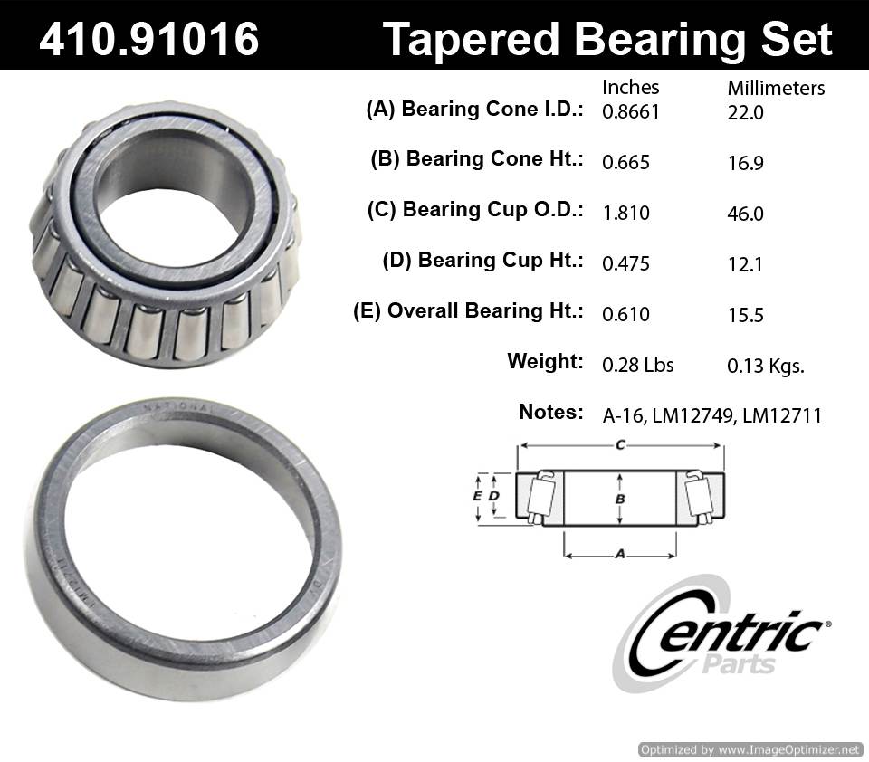 Centric 410.91016 Premium Taper Bearing Set 805890544173