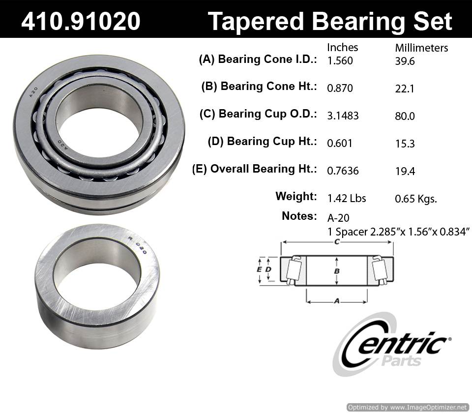 Centric 410.91020E Standard Bearing Set 805890599692