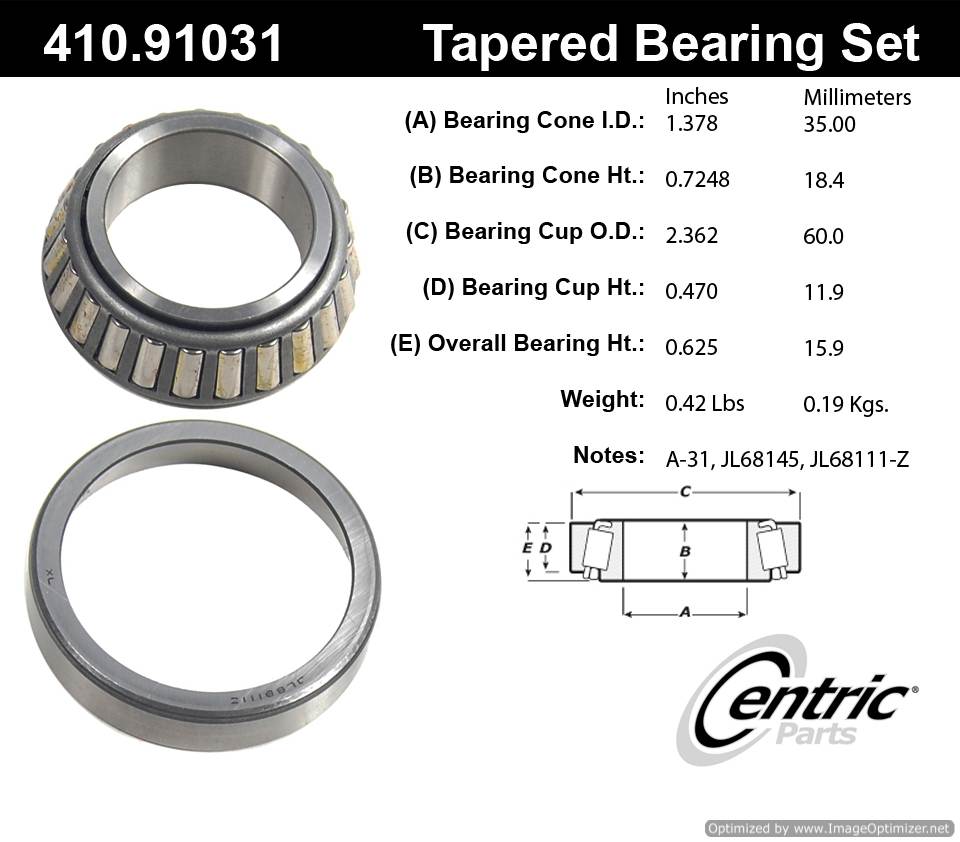 Centric 410.91031E Standard Bearing Set 805890599739