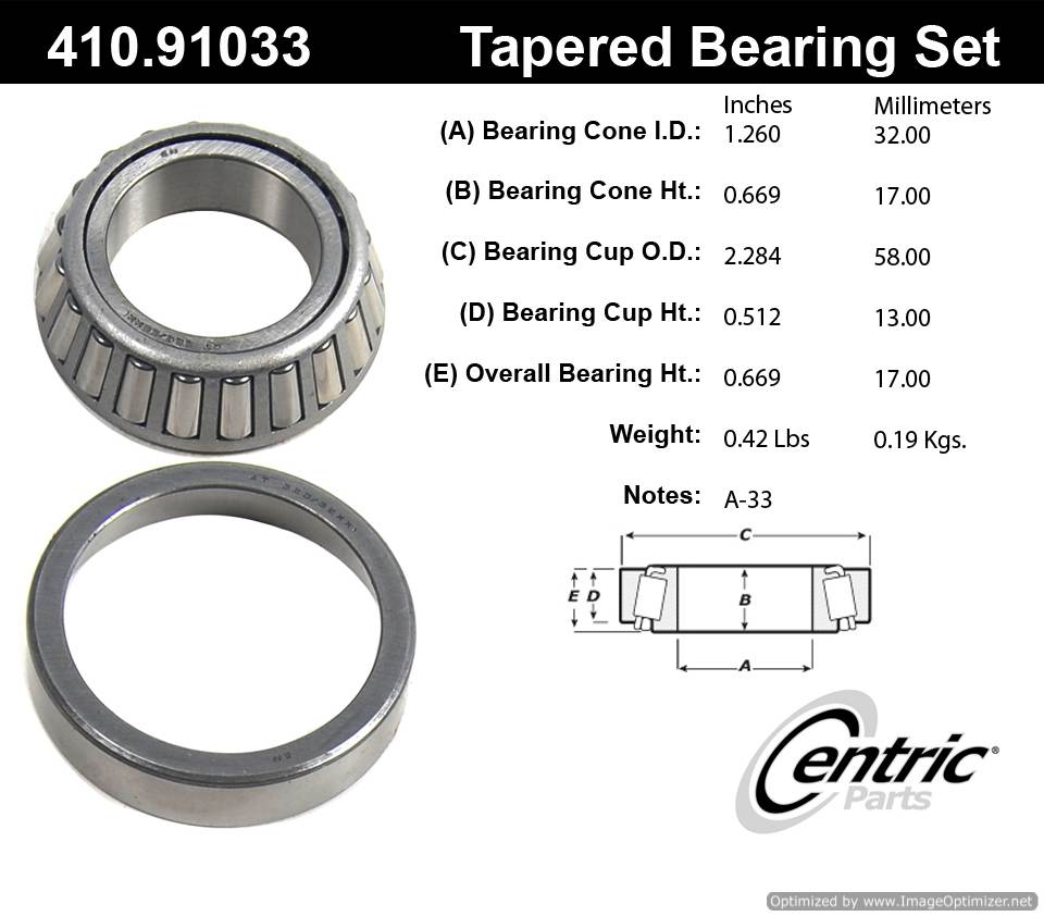 Centric 410.91033 Premium Taper Bearing Set 805890544296