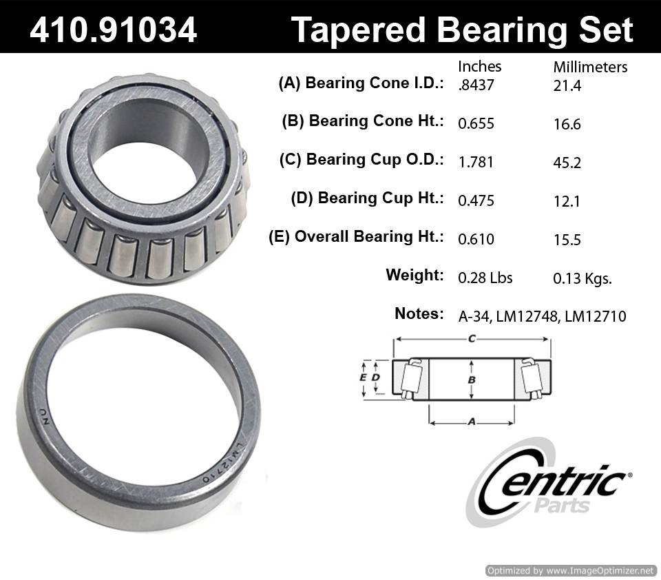 Centric 410.91034 Premium Taper Bearing Set 805890544319