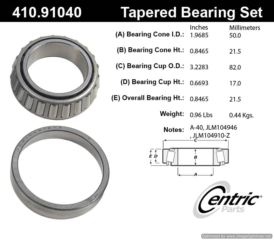 Centric 410.91040E Standard Bearing Set 805890599814