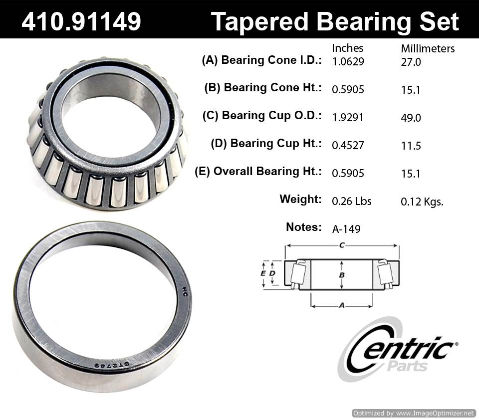 Centric 410.91149 Premium Taper Bearing Set 805890544463