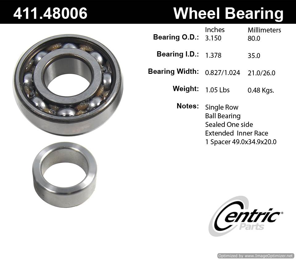 Centric 511004 411.48006E Single Row Ball Bearing