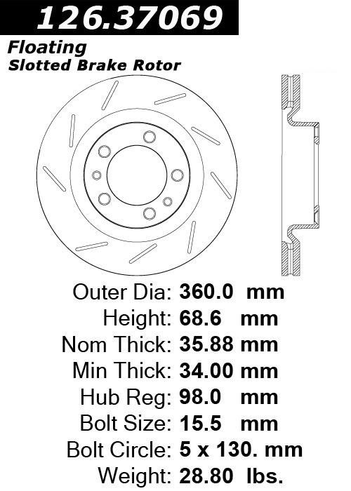 126.37069 Premium Brake Rotor OE Design Slotted 805890653400