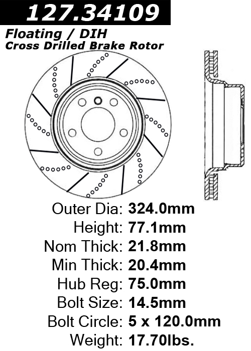 127.34109 Premium Brake Rotor OE Design Slotted & Drilled 805890