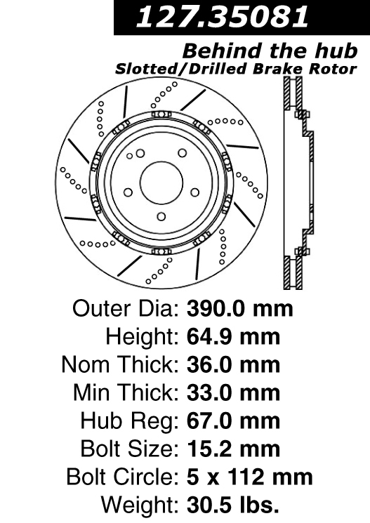 127.35081 Premium Brake Rotor OE Design Slotted & Drilled 805890