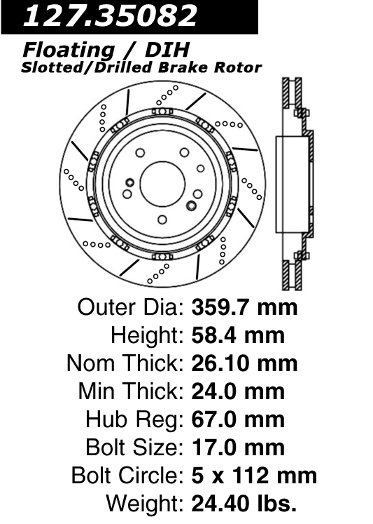 127.35082 Premium Brake Rotor OE Design Slotted & Drilled 805890
