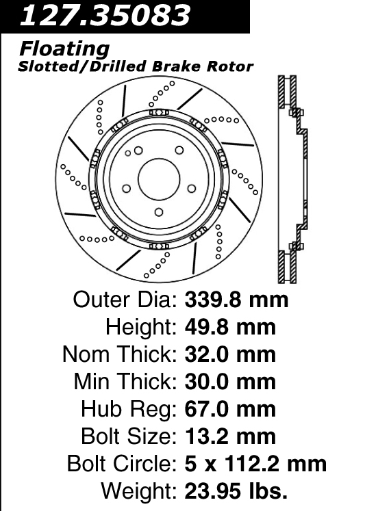 127.35083 Premium Brake Rotor OE Design Slotted & Drilled 805890