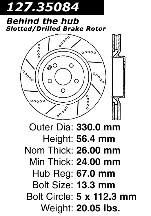 127.35084 Premium Brake Rotor OE Design Slotted & Drilled 805890