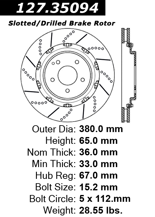 127.35094 Premium Brake Rotor OE Design Slotted & Drilled 805890