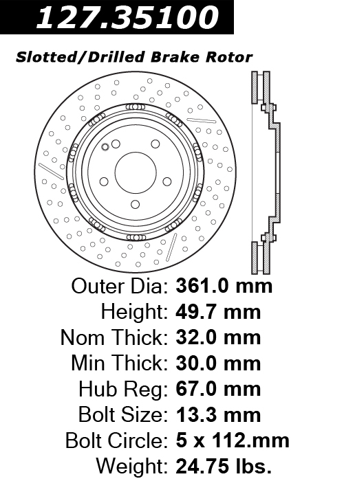 127.35100 Premium Brake Rotor OE Design Slotted & Drilled 805890