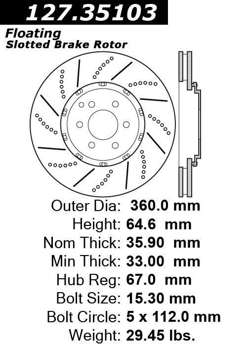 127.35103 Premium Brake Rotor OE Design Slotted & Drilled 805890