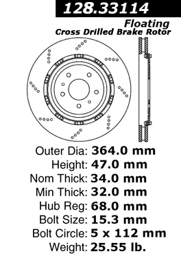 128.33114 Premium Brake Rotor OE Design Drilled 805890655848